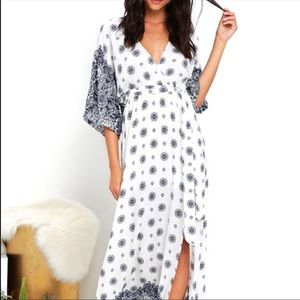 Lulus White & Blue Paisley Maxi Dress